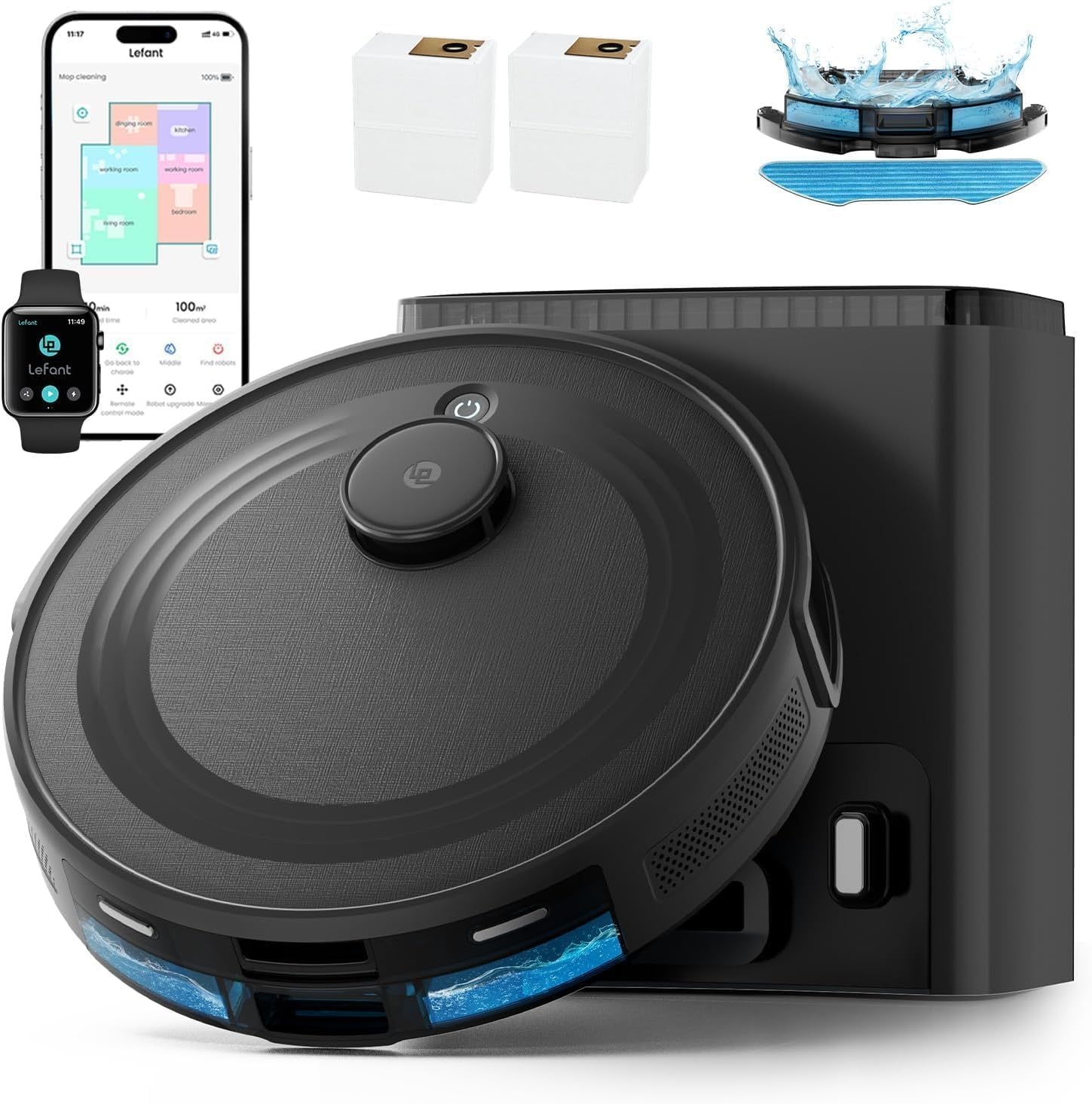 Lefant Robot Vacuum and Mop Combo, M2 Plus Black